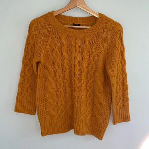 J Crew Women’s XS cable knit sweater mustard 3/4 sleeve length